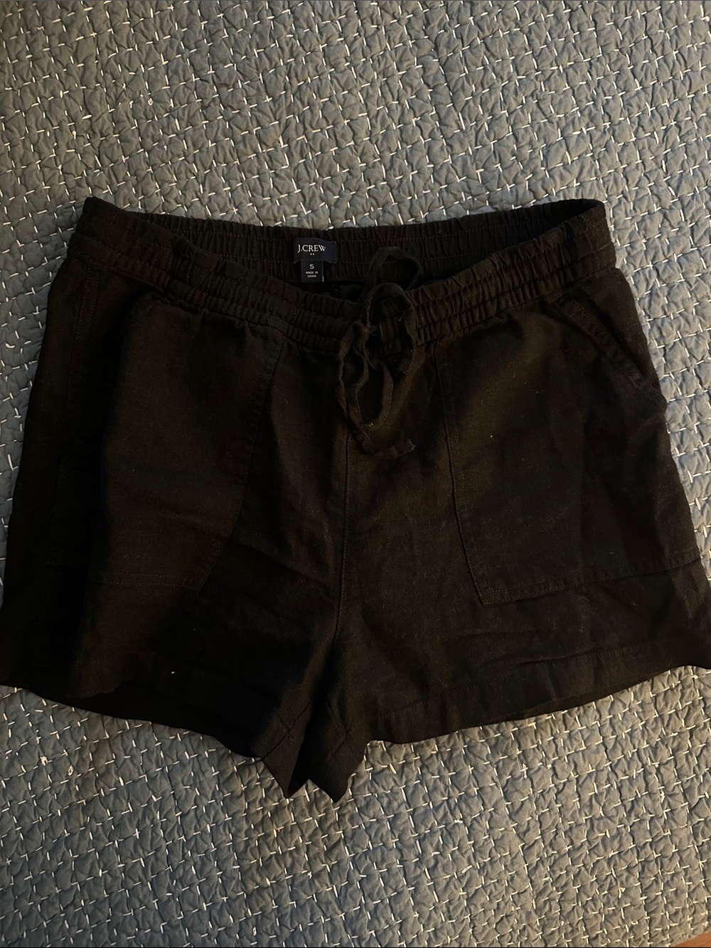 J. Crew Black Linen-Blend Elastic Waist Drawstring Shorts